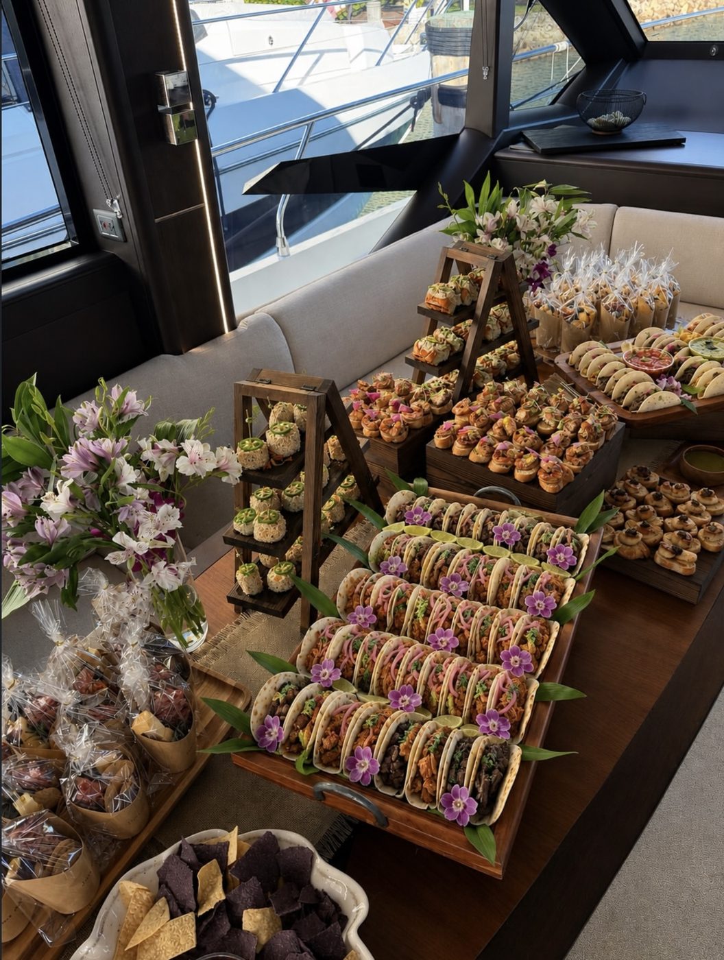 Luxury grazing spread catered aboard a yacht