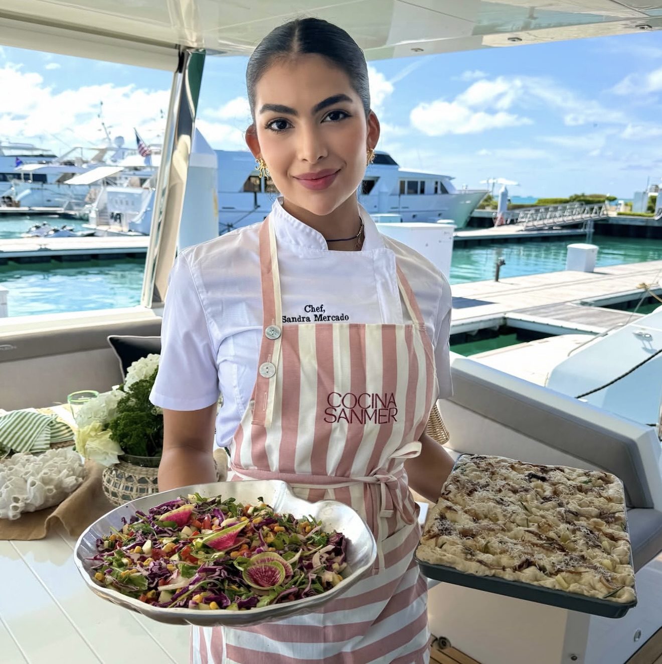 Private chef Sandra Mercado aboard a yacht in Miami