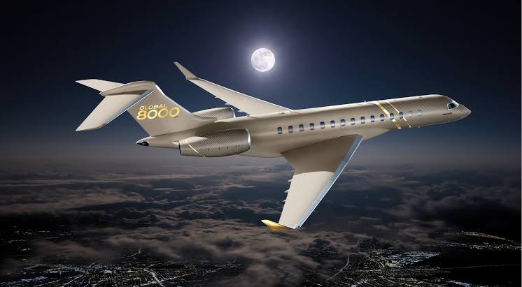 Private jet on the tarmac at dusk